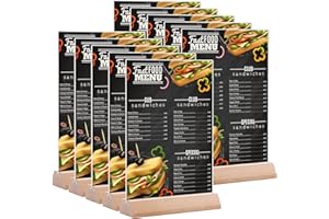 Srvnpioy Paquete de 10 Soportes de Mesa de Acrílico A5 para carteles, Soportes de Menú de Madera A5 para Mesas, Expositor Metacrilato A5 para Restaurantes, Hoteles, Escuelas, Oficinas