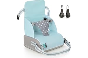 CALACOD - Trona portatil bebe de diseño + ganchos carrito - Trona de viaje portatil - Alzador/Elevador silla para mesa de comer - Trona plegable ligera: 6m/3 años(15kg) - Color UNISEX