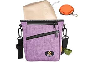 Ownpets Dog Training Pouch, Pet Treat Training Pouch with Collapsible Bowl, Shoulder Strap & Waist Strap, 4 Ways to Wear, Practical Training Bag for Dog Training, Daily Walks - Purple