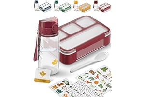 LAUBGOLD® Brotdose Kinder mit Fächern & Trinkflasche Kinder mit Stickern | BPA-freies Kita Set | Leichte Trinkflasche Kinder 350ml auslaufsicher u. Kohlensäure geeignet | 530ml Lunchbox mit 4 Fächern