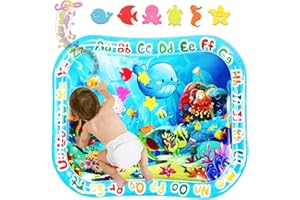 GARNHLOB Tappetino ad Acqua per Neonati Grande 95x76cm, Gonfiabile Non Tossico Tappeto Acqua con Promesso Climatico Amichevole, Tummy Time Water Mat Giocattolo Sensoriale per Regalo di Natale (Blu)