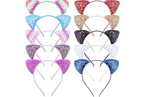 YSTrillion 10 Pcs Glitter Cat Ears Headband, Diademas con Orejas de Gato - Accesorios Adorables para Fiestas y Disfraces, Halloween, Carnaval.