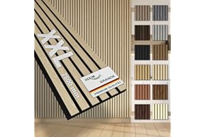 HEXIM Akustikpaneele 4 Stück 280x30cm Holz Grande - XXL Wandpaneele Platten Lamellen Holzpaneele Echtholzfurnier 21mm Filz Schalldämmung MDF Hellbraun (3,37m² Light Oak)