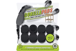Slipstick GorillaPads CB147 Non Slip Furniture Pads/Gripper Feet (Set of 16) Self Adhesive Rubber Floor Protectors, 1 inch Round, Black
