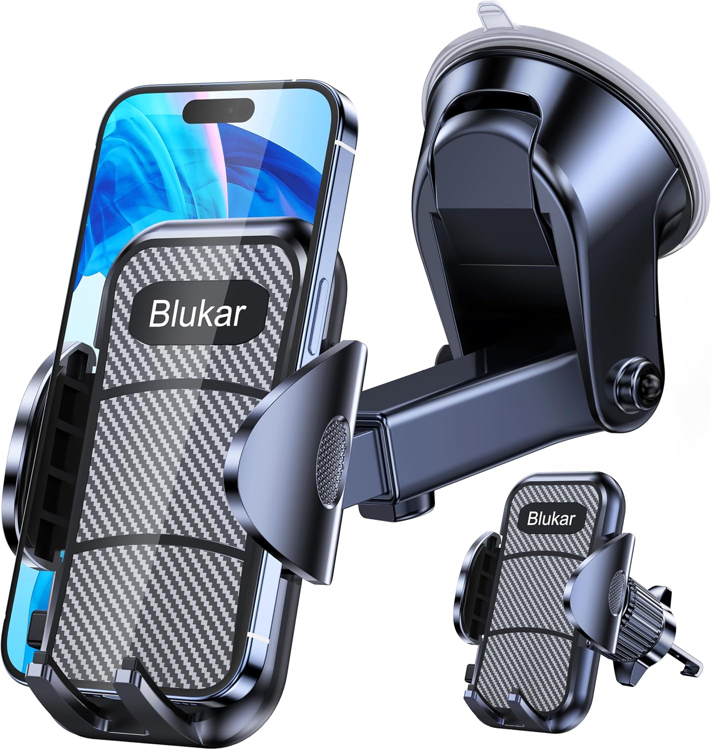 Blukar Car Phone Holder, Adjustable Car Phone Mount Cradle 360° Rotation - 4 in 1 Super Stable for Dashboard/Windscreen/Air Vent, One Button Release for All 4.7 to 6.7 inch Smartphones
