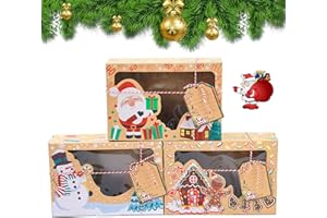 iKesoce 9 Pz Christmas Scatole per Cupcake con Finestra e Corda, Kraft Scatola di Regalo Grandi Scatola Biscotti Natale Scatola in Carta Kraft per Pasticceria, Dolci, Cioccolatini