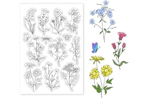 GLOBLELAND Tampons Transparents de Fleurs Sauvages pour la Fabrication de Cartes Décoratives Vintage Plantes Fleurs Feuilles Tampons en Silicone pour Scrapbooking Papier Carte