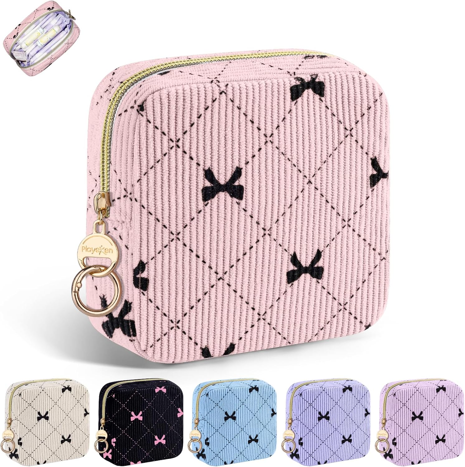 Pequeño Neceser Compresas Bolso de Almacenamiento para Compresas Algodon Tampones Bolsa Menstrual con Cremallera de Servilletas Sanitarias Bolsas Regalo para Adolescentes Niña Mujers(Rosa Claro)