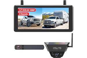 AUTO-VOX Caméra de Recul sans Fil Solaire avec 2 Caméras (Fixe + Flexible), Écran Partagé 7,2" 1080P HD Double Vue, IP69K Étanche, DVR Enregistrement, pour Camping-Car, Camion, Fourgon, Remorque