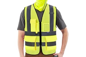 AYKRM Chaleco de seguridad Reflectante Alta visibilidad Ropa de trabajo chaleco Cremallera Seguridad Chaleco de Trabajo Multibolsillos 21 colores