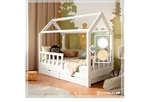 ‎RIVERBANK RIVERBANK® Hausbett 80x160, Kinderbett mit Rausfallschutz, Lattenrost und Zwei Schubladen, Weiß, Hausbett Kinder Montessori Bett Kinderbett 80x160 für Jungen und Mädchen - Bodenbett 80x160 auf Anfrage