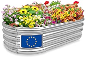 EcoEarth - Jardinera elevada galvanizada - 120 x 60 x 30 cm - Jardinera de acero resistente con diseño de base abierta para verduras, hierbas y flores - Jardinera ovalada grande para exteriores