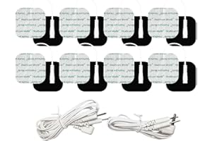 HEALTHCARE WORLD Électrodes pour électrostimulateurs Ensemble de 8 carrés 5cm x 5cm TENS électrodes et une paire de fils conducteurs masculins