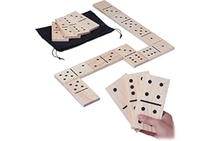 Relaxdays Domino XXL, pièces en Bois pour Jardin et extérieur, 28 pièces, Petits et Grands, 1 pièce HxLxP 15x7,5x1 cm