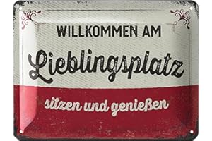 LANOLU Retro Blechschild LIEBLINGSPLATZ Schild - Outdoor Deko Vintage Schilder - Chill Lounge Gartendeko - Wanddeko Garten Schild aus Metall, 15x20cm