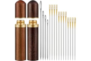WILLBOND 2 Pezzi Cassa dell'Ago in Legno con 24 Pezzi Aghi Autofilettanti 4 Pezzi Aghi Autofilettanti da Cucire in Pelle con Occhi Grandi per Conservazione di Cucito Fatto a Mano Accessori di Aghi da Ricamo