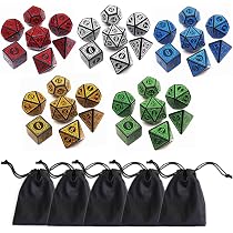 Set Di 5 Dadi Poliedrici DND (35 Pezzi) Con Borsa In Pelle – Dadi Acrilici Per Dungeons And Dragons, Giochi Di Ruolo, Design Intagliato Reticolo