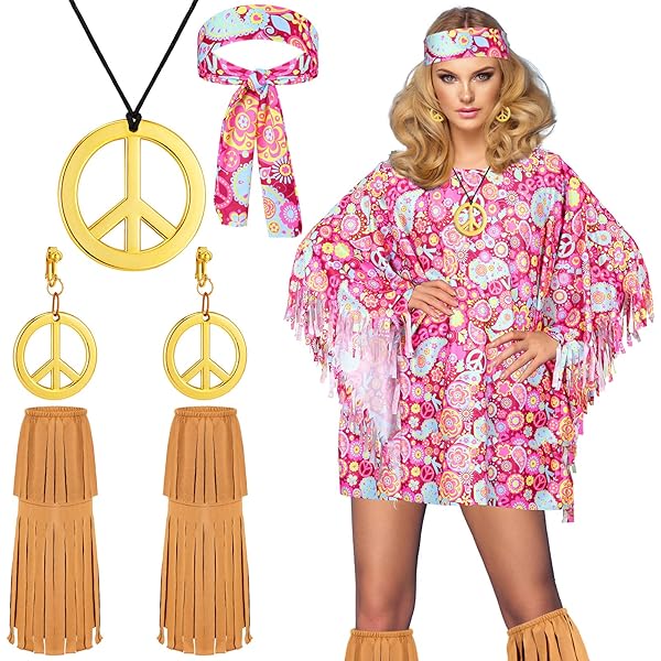 Hippie Kostüm Set Cowgirl - Fransenweste Mit Accessoires Für 60er 70er Jahre Mottoparty