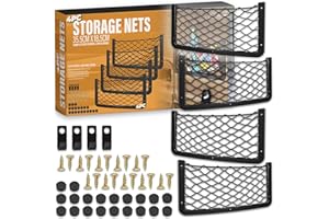 Xtremeauto Storage Nets 4pcs - Elastic Storage Bag Net Set With Plastic Frame, 35.5cm x 18.5cm Van Cargo Net Organiser, Storage Solution For Campervan, Car, Boat, Vans, With Screws Caps & Hooks