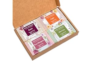 CABRERIZO SOAP Estuche 4 jabones para regalar, Jabon manos, cara y cuerpo - Jabones artesanales de Aceite de Oliva, Karité, Argán, Rosa Mosqueta y Aloe, 4 x 125 g. - Jabones Naturales Artesanos