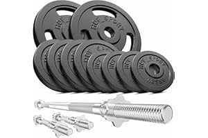 ‎HS HOP-SPORT Hop-Sport Guss Hantelset mit Langhantelstange, Kurzhantelstangen und Gewichten, 1x Langhantel, 2X Kurzhantel, Set 39kg 59kg oder 79kg zur Auswahl