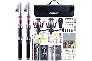 Goture Ensemble de Pêche avec 2 Canne à Pêche Télescopique, Ensemble Complet de d'outils de Pêche et d'appâts avec 2 Moulinet de Pêche 5,2:1 et Sac de Transport - pour la Pêche en Eau salée/Eau Douce