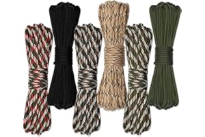 Votoko 6 unidades de 33 ft/10 m Paracord de 4 mm, 7 núcleos de nailon, cuerda de nailon que soporta hasta 250 kg/550 kg, ideal para supervivencia al aire libre, camping, manualidades, pulsera, correa