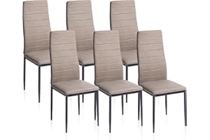 HOMESOUTH Pack 6 Sillas Tapizadas, Sillas Comedor, Sillas Salon, Tejido Gris y Patas Negras, Modelo Yuri, Medidas: 44 cm (Ancho) x 42 cm (Largo) x 96 cm (Alto)