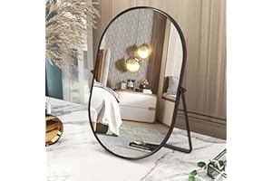 Gosider Ovaler Tischspiegel Einseitiger Schminkspiegel mit Metallrahmen Schwarz Schwenkbarer Schminkspiegel für Eitelkeit Wohnzimmer Schlafzimmer Tischplatte 30 x 22 cm