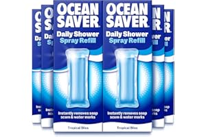 OceanSaver Daily Shower Cleaner | Eco-Friendly Shower Cleaning Spray | Removes Soap Scum, Prevents Limescale | Sparkling Shine | Vegan, Plastic-Free & Cruelty-Free (6 x 10ml Refills)
