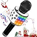 Ambesty Microphone Karaoké sans Fil Bluetooth avec Lumière LED Multi Couleur, Microphone Karaoke pour Enfants/Adultes Chanter Club Noël Anniversaire Soiree Famille Youtube Live, Idée Cadeau (Noir)