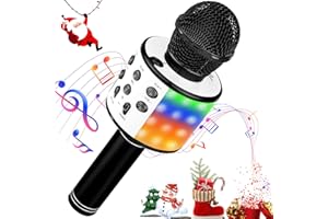 MOOKLIN ROAM Microphone Karaoke sans Fil, Micro 4 en 1 Karaoké Bluetooth Portable, LED Home Party Haut-Parleur pour Enfants/Adultes Chanter, Compatible avec Android/iOS/PC/Smartphone (Noir)