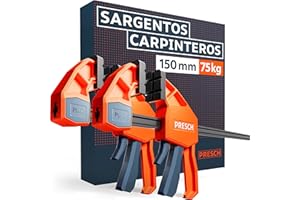 Presch Sargentos Carpintero 150mm 2 uds - Sargentos de apriete con 75 kg fuerza de sujeción - Robusto gracias al acero al carbono y al cuerpo reforzado con fibra de vidrio - Con función de expansión