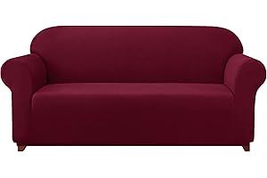 ‎SUBRTEX subrtex Spandex Sofabezug Stretch Sofahusse Couchbezug Sesselbezug Elastischer Antirutsch Stretchhusse für Sofa (3 Sitzer, Weinrot-1)
