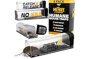 PEST-X PRO Pest X Pro Move-A-Mouse Humane Mouse Traps [4 Pack] - Longer No-Kill Mouse Trap with Safe Upward Door - Easy Setup, Reusable, Indoor & Outdoor Humane Mouse Traps for Mice