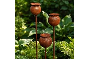 yeeplo Set med 2 Rostade Trädgårdsdekorationer - Trädgårdsdekoration i Cortenstål - Metallblomsticka i Poppi - Trädgårdsdekor