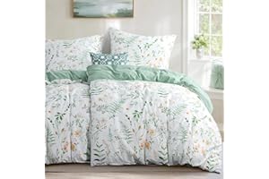 ‎AISBO Aisbo Bettwäsche 135x200 4teilig Bettdeckenbezug - Bettwäsche Set 135 x 200 cm Blumen Grün Muster mit 2 Kissenbezügen 80x80 cm, Mikrofaser Bettbezug 2er Set mit Reißverschluss, Bügelfrei und Weich