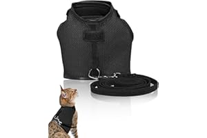 PiuPet® Harnais Chat & Laisse (S) I 1,2m I Anti Évasion I Collier I Chaton I Petit Chien I Adulte I Noir