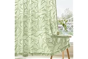 ‎MIULEE MIULEE Gardinen Voile Vorhang Vorhänge mit Blattmustern halbtransparent mit Ösen Curtains Schals für Wohnzimmer Schlafzimmer Kinderzimmer 2er Set 160×140cm (H×B) Grün