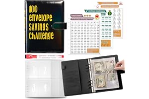 AVAKKER 100 Envelope Challenge Binder A5, Money Saving Challenge Book, Budget Planner Savings Challenge Binder with Transparent Cash Envelopes and Tracking Label, Colorful Black