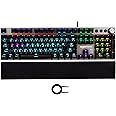 amazon basics Pro Series Mechanical Keyboard with Drive Customization | RGB LED Lights | Media Control Knob | High-Response Mechanical Switches | Wrist Support | Durable Keycaps | Plug & Play (Black)