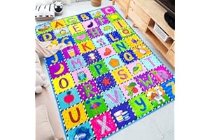 teytoy Baby Mats for Floor Alphabet Kids Rug Crawling Mat Play Rugs for Children Super Soft Non-Slip Colourful Foldable Playmats for Toddlers, 112 * 151cm Extra Thick (0.6cm)