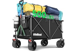 SLIDBEAT 300L Beach Trolley with Big Universal Wheels, Heavy Duty Camping Trolley Cart with Rebound Handle, Folding Wagon Camping Garden Cart, Collapsible Shopping Wagon (Black, XXXL)