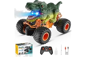 HappyGoLucky Ferngesteuertes Auto Dinosaurier Spielzeug mit Sprühneb, Musik & LED-Leuchten - RC Auto ab 3-12 Jahre, Monstertruck Ferngesteuert Geschenk für Jungen 3-9 Jahre, Ostergeschenke für Kinder