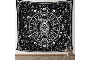 SANYOCZH Arazzo da Parete Sole e Luna, Nero e Bianco Stars Celestiale Galassia Arazzo da Parete Grande, Mistico Tarocchi Psichedelico Telo da Parete, Decorazione per Camera da Letto, 130x150Cm