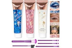 Sugeru®Brillantini Viso Glitter Make Up-3 Colori Kit,Glitter Corpo,Glitter Gel Viso per Unghie,Occhi,Labbra,Capelli,Corpo,Pittura,Chunky Glitter Gel per Musica,Festival,Maschera (bianco+rosa+blu)