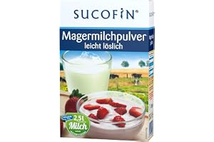 SUCOFIN Skummjölkspulver 9 x 250 g, perfekt som kaffevit och för bakning, mjölkpulvret är lätt lösligt, rikt på näringsämnen och håller länge