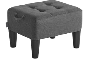 SONGMICS Taburete, Reposapiés, Imitación Lino, Acolchado Grueso, Carga hasta 150 kg, para Salón Dormitorio Entrada, Gris Pizarra y Negro Tinta LOM502G01