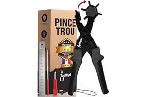 TOOLTOPIA Pince Perforatrice Cuir [ENSEMBLE COMPLET] Trous Perforateurs pour Ceintures, Cuir, Bracelets, Projets de Bricolage et d'Artisanat. Pince à Poinçon Perforatrice Robuste, Trous Tailles Multiples NOIRE