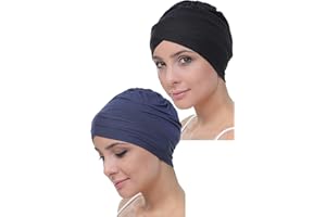DERESINA HEADWEAR Deresina W przednia bambusowa bawełniana czapka chemioterapeutyczna na wypadanie włosów, dla kobiet po chemioterapii, Czarny - Denim, Rozmiar uniwersalny
